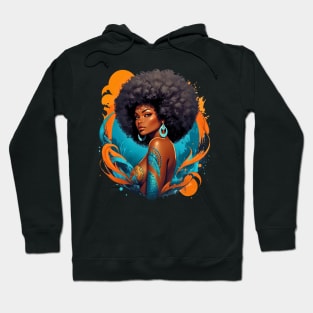 Black Woman Retro vintage psychedelic 80s disco tattoo design Hoodie